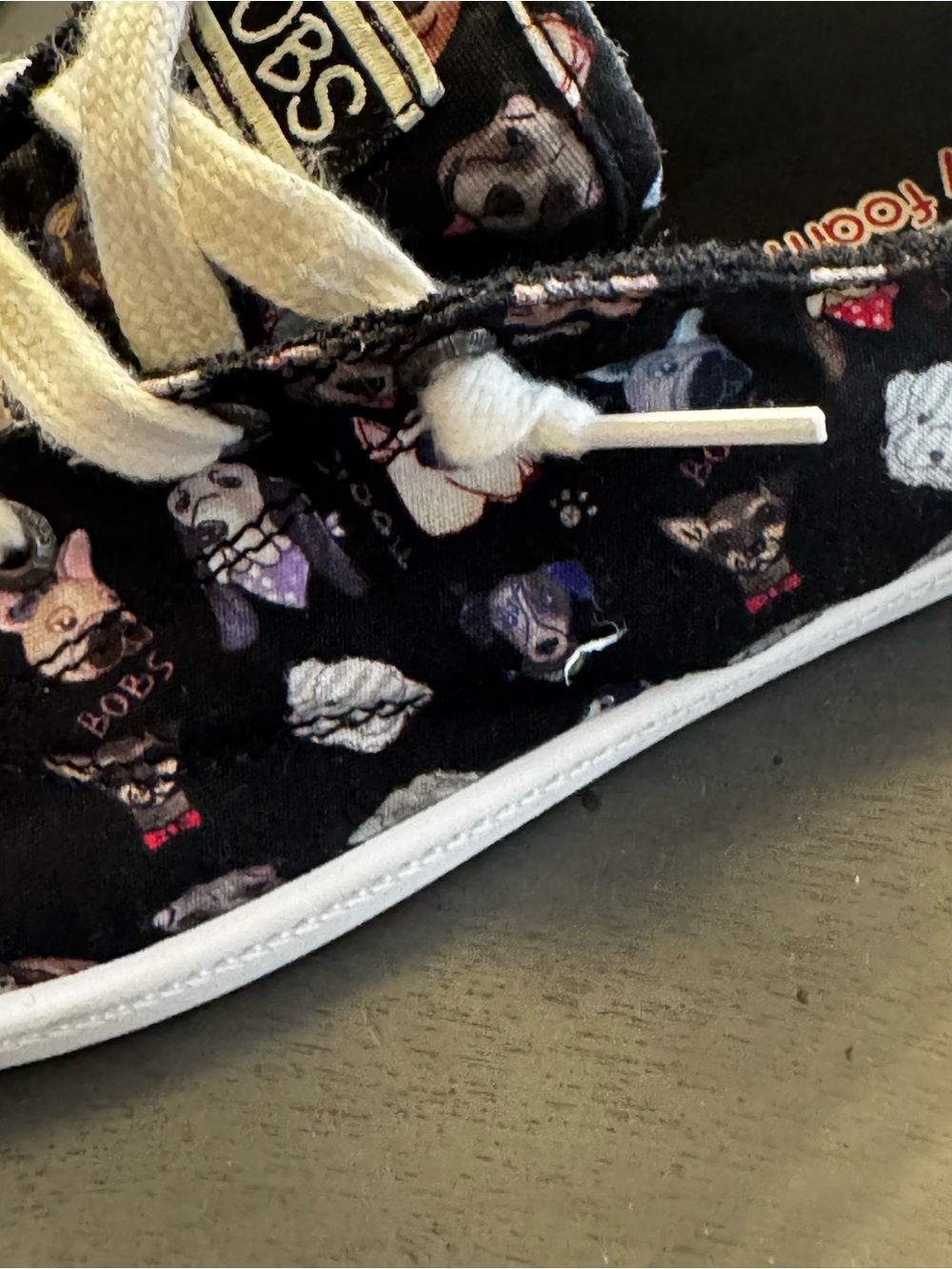 Skechers BOBS black canvas sneakers with multicolor dog print white accents 9.5. - Picture 4 of 12